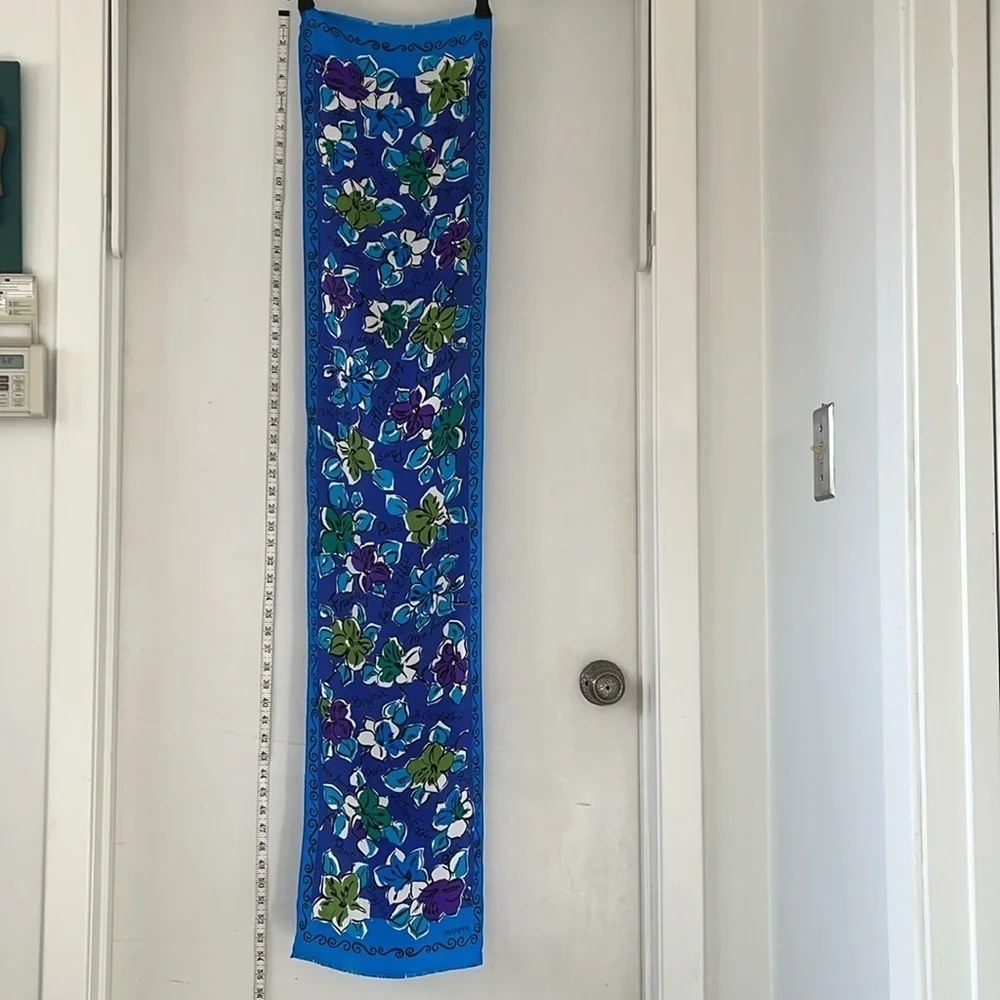 Vintage Oscar de la Renta Studio Silk French Inspired Flower Long Scarf
